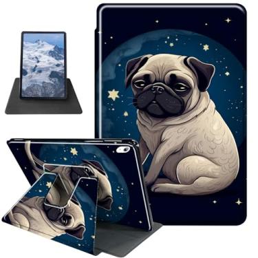 Imagem de Capa para iPad Air 11 polegadas M2 (2024)/iPad Air 6ª/5ª/4ª geração (2024/2022/2020) 10,9 polegadas Pug Dog Moon Theme Capa protetora com suporte giratório de 360 graus com hibernar/despertar