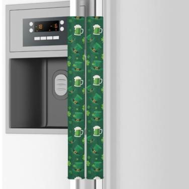 Imagem de Emelivor Conjunto de 2 capas para maçanetas de geladeira Green St Patrick - Protetor para maçanetas de utensílios de cozinha limpas para geladeira, forno, micro-ondas, lava-louças, protetor