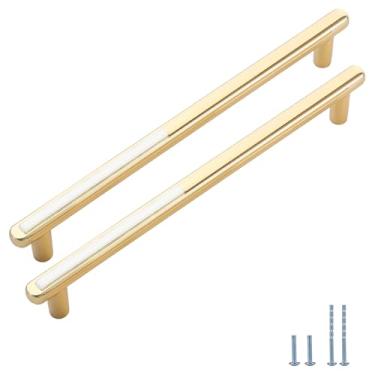 Imagem de Evionlin Pacote com 8 puxadores e puxadores de armário com esquema de cores douradas brancas de 19 cm para cômoda de cozinha