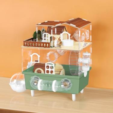 Imagem de Gaiola de hamster de acrílico à prova de mastigação habitat grande para hamster, 35 x 24 cm x 43 cm, transparente para animais de estimação pequenos hamsters anões sírios, verde