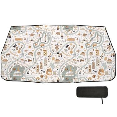 Imagem de Mapa de viagem para jardim zoológico, capa de para-brisa de carro, proteção térmica, guarda-chuva, guarda-sol 147 x 75 cm, sombra de janela para carro