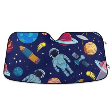 Imagem de Para-sol de carro astronauta planetas espaciais personalizados para para-brisa bonito dobrável universal caminhão carro janela persianas para-brisa frontal S, 134,6 cm x 59,7 cm
