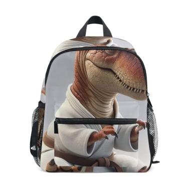 Imagem de GAIGEO Dinosaur Karate Funny Mini Toddler Backpack with Whistle, 2 Bottle Pockets, Lightweight, Baby Backpack for Daycare 10x4x12 In, for Ages 3-8