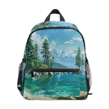 Imagem de Landscape Lake Scenery Simple Modern Kids Backpack, 10x4x12 In, Girls Mini Backpack Includes Water Bottle Pockets, Whistle Clip for Safety