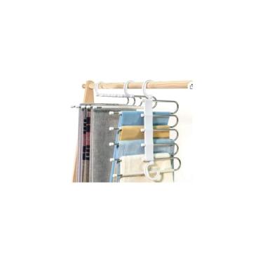 Imagem de Cabide Multifuncional 5 Divisórias Retrátil, Aço Inox e Plástico, Inox, 32x14x6,5cm, 130g, Suporta até 5kg