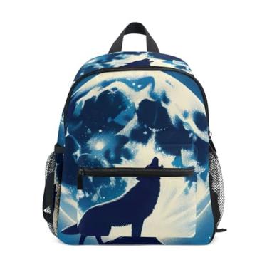 Imagem de GAIGEO Howling Wolf Moon Kids' Backpack Backpack for Preschool Girl with Front Pocket, Safety Whistle for Ages 3-8