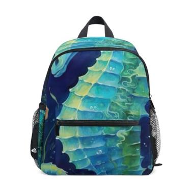 Imagem de GAIGEO Sea Blue Seahorse Floral Small Toddler Backpack with Whistle, Adjustable Chest Strap, Kindergarten Backpack for Girls Lightweight & Compact for Ages 3-8