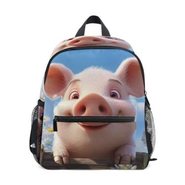 Imagem de GAIGEO Cute Pig Daisy Baby Backpack with Whistle, 2 Bottle Pockets, Lightweight, Girls Backpack Elementary School 10x4x12 In, for Ages 3-8