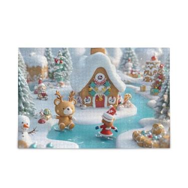 Imagem de Quebra-cabeças de madeira e papel com paisagem de neve de 1000 peças com bolsa de armazenamento para adultos