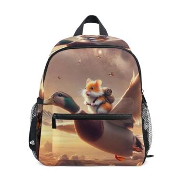 Imagem de GAIGEO Cute Hamster Duck Print Baby Backpack with Whistle, Adjustable Chest Strap, Girl School Backpack Lightweight & Compact for Ages 3-8
