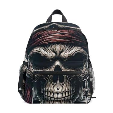 Imagem de GAIGEO Jolly Roger Pirate Skull Backpacks for Toddlers 10x4x12 In, Girl Backpack with Water Bottle Pockets, Whistle Buckle