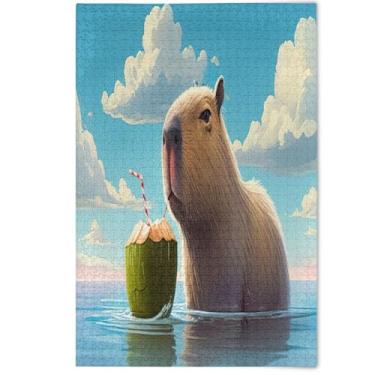 Imagem de Quebra-cabeça 1000 peças adulto linda capivara branca azul céu elefantes brancos presentes quebra-cabeça arte prima arte estética decoração pintura, 1000 peças, 75 x 50 cm