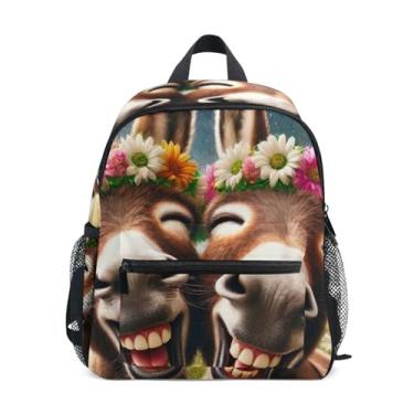 Imagem de GAIGEO Cute Donkey Funny Animals Little Kid Backpack with Whistle, 2 Bottle Pockets, Lightweight, Baby Backpack for Daycare 10x4x12 In, for Ages 3-8