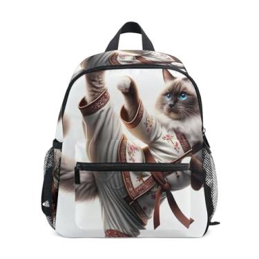 Imagem de GAIGEO Kung Fu Cat Ragdoll Kids Small Backpack, 10x4x12 In, Kids School Backpack for Girls Includes Water Bottle Pockets, Whistle Clip for Safety