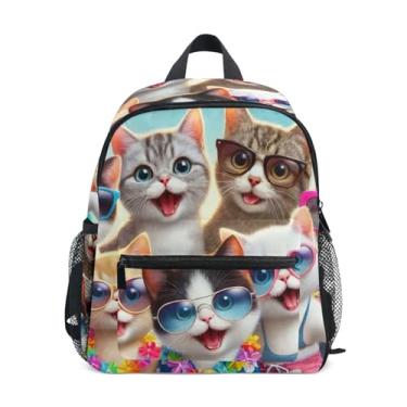 Imagem de GAIGEO Cute Cats Happy Animals Kids Mini Backpack with Whistle, 2 Bottle Pockets, Lightweight, Baby Backpack for Daycare 10x4x12 In, for Ages 3-8