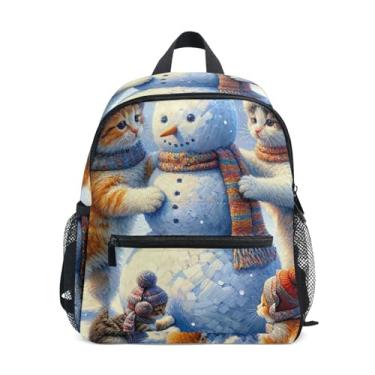 Imagem de GAIGEO Snowman Cat Kittens Small Toddler Backpack Girl Backpack with Front Pocket, Safety Whistle for Ages 3-8