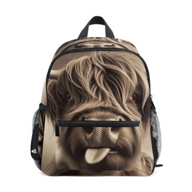 Imagem de GAIGEO Cattle Highland Cow Calf Mini Backpack for Kids with Whistle, Adjustable Chest Strap, Kids School Backpack for Girls Lightweight & Compact for Ages 3-8