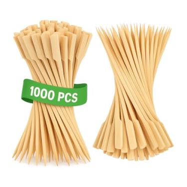 Imagem de PFIEIFPO Espetos De Bambu 3,5", 1.000 Palitos Dente Para Aperitivos, Madeira Largos E Planos Coquetéis, Frutas, Churrasco, Sanduíches, Marshmallows, Bebidas, Frango Yakitori, Fondue, Assados.