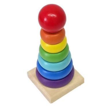 Imagem de Brinquedo Educativo Torre Do Arco-íris 7 Peças Em Madeira Desenvolve C