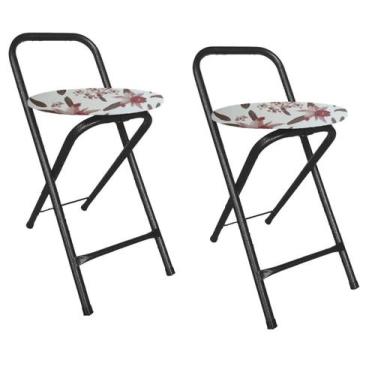 Imagem de Kit 2 Bancos Banqueta Dobrável Baixa Assento Estofado Redondo - Movera