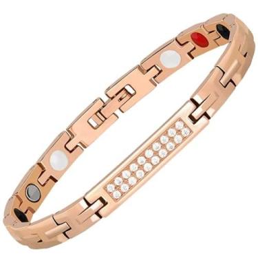 Imagem de YINOX Pulseira 4 em 1 magnética de cristal para mulheres com ímã presente de Dia dos Namorados para namorada, mãe, esposa (tornozeleira de ouro rosa)