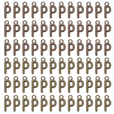 Imagem de YELARXI Pingente de letra A-Z com inicial do alfabeto pingente de liga capital, adequado para fazer joias pulseiras DIY colar - P (pacote com 100, ciano escuro/bronze vermelho)