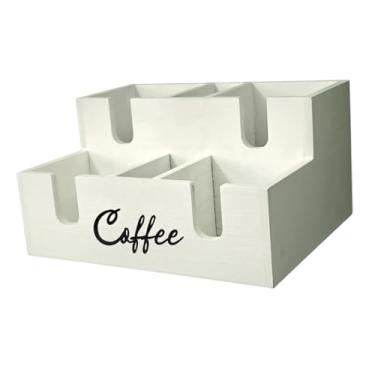 Imagem de Bothyi Organizador de estação de café com 6 compartimentos para condimentos e xícaras, ideal para balcões pequenos de restaurantes e cafeterias, Branco