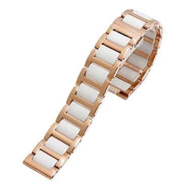 Imagem de ORKDFJ Pulseira de cerâmica feminina e masculina, combinação de aço inoxidável, pulseira de relógio de pulso 12, 14, 15, 16, 18, 20, 22 mm (ouro rosa e branco, 14 mm)