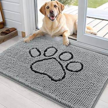 Imagem de OLANLY Tapete de porta de cachorro para patas enlameadas 89 x 61 cm, design de impressão de pata, absorve umidade e sujeira, tapete absorvente antiderrapante lavável, tapete de lama de chenille de