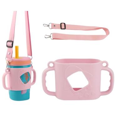 Imagem de Alças de copo com bico, manga de silicone compatível com Owala, Zak copo infantil de 12 e 425 g, pescoço largo, adequado para mamadeira infantil de 8 a 9 cm de diâmetro - 1 pacote (rosa)