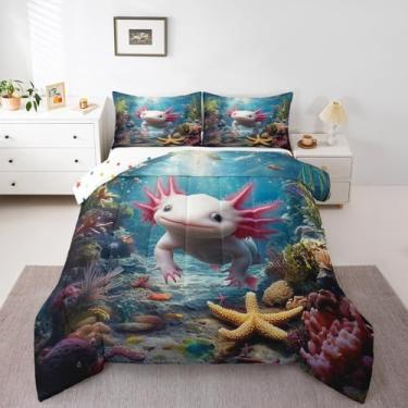 Imagem de Erosebridal Jogo de cama infantil com desenho animado 3D, animais do oceano, King, para meninas, meninos, vida selvagem, Axolotl, conjunto de colcha subaquática com 2 fronhas