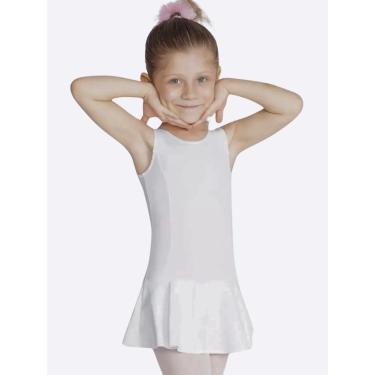 Imagem de Collant Lara Infantil Com Saia Acoplada, Helanca, Só Dança, Branco, 12