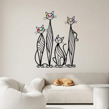 Imagem de HOUSEASSIST Arte de parede de gato de metal 3D - Decoração artesanal de silhueta felina para sala de estar, cozinha, quarto, escritório - Decorações internas pretas modernas para amantes de gatos