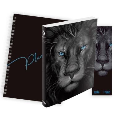 Imagem de Kit Leão Grafite - Planner Capa Lisa + Bíblia Brochura NVT + Marca Página