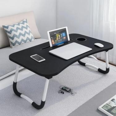 Imagem de Mesa para Notebook Multiuso 60x40cm – Suporte Portátil para Cama e Sofá – Ideal para Home Office, Estudos e Refeições – Pés em Metal e Tampo em Madeira envio SORTIDO(Preto OU Branco)