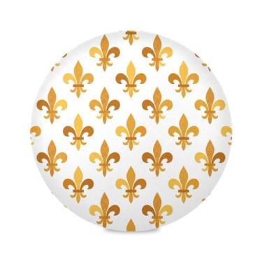 Imagem de Wassud Jogo americano amarelo flor-de-lis tapetes de mesa redondos para cozinha e jantar tapetes laváveis resistentes ao calor decoração de mesa 39 cm