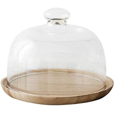 Imagem de 6/8/10 Cúpula de vidro redonda para bolo, caixa de bolo, servidor de molho, biscoitos, suporte de bolo, hotel, restaurante ocidental (tamanho: 20,320,315,5 cm) (20,3 * 20,3 * 15,5 cm) ()