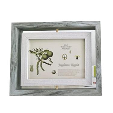 Imagem de Molduras para fotos nórdicas porta-retratos giratórias de madeira para exibição de pôsteres para sala de estar quarto desktop decoração moldura fotográfica (B, total 23,4 x 19,9 cm) (B total 23,4 x