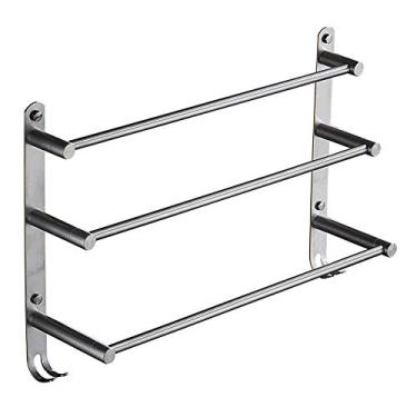 Imagem de CGKs6anmU Toalheiro cromado de 3 camadas com ganchos SUS 304 Suporte de toalha de parede de aço inoxidável para cozinha, banheiro, banheiro, hotel, escritório (40 cm)