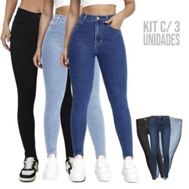 Imagem de Kit c/3 Calças Jeans Skinny Femininas Elastano Slim Estica-Feminino
