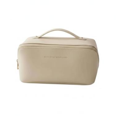 Imagem de Necessaire Feminina Organizadora de Maquiagem para Viagem com Compartimentos e Grande Capacidade (Bege)