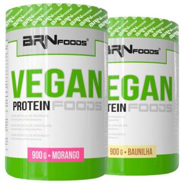 Imagem de Kit 2x Proteína Vegana  Vegan Protein 900g  BRN Foods, Morango e Bauni