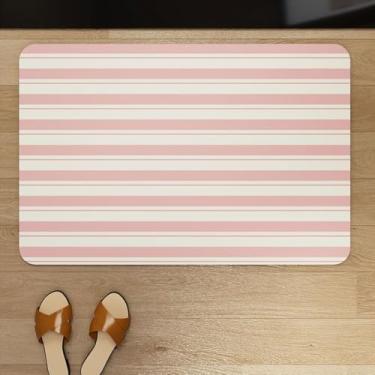 Imagem de CDHZYQ Tapete de banho de terra diatomácea listrada rosa, tapete de banheiro macio de secagem rápida ultra absorvente, tapete de chuveiro antiderrapante para banheira, pia, penteadeira, design