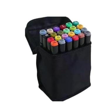 Imagem de KIT MARCADORES COLORIDOS 24 PECAS PONTA DUPLA CANETAS DESENHO ARTE ESCOLAR PINTURA PROFISSIONAL