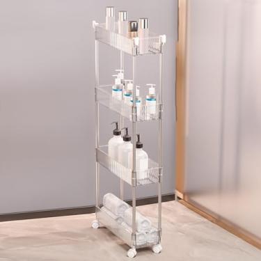 Imagem de Carrinho utilitário de acrílico transparente de 4 camadas com rodas bloqueáveis - Organizador de carrinho de armazenamento multifuncional para cozinha, banheiro, escritório, 37 cm P x 13 cm L x 89 cm