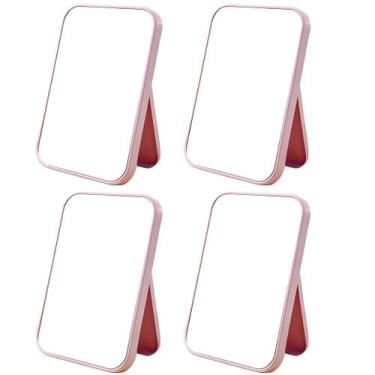 Imagem de Kit 4 Espelho De Mesa Maquiagem Penteadeira Dobrável Portátil Cor:Rosa
