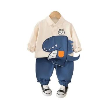 Imagem de Conjunto De Camiseta De Algodão Com Estampa De Dinossauro E Calça Jean