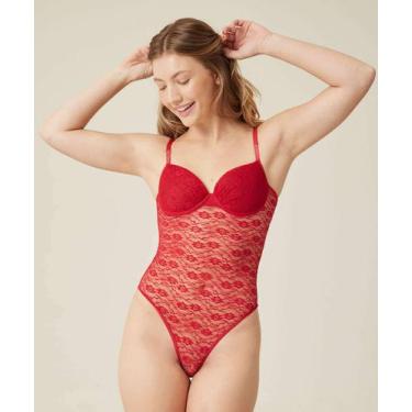 Imagem de Body Feminino Sensual Renda Bojo Marisa-55006, 40, Vermelho