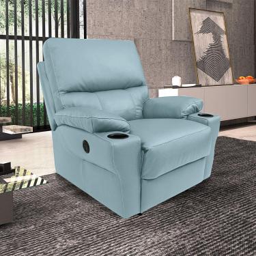 Imagem de Poltrona do Papai Sala de Cinema Mia Reclinável Retrátil Power Elétrico Base Fixa Couro Azul Celeste G40 - Gran Belo