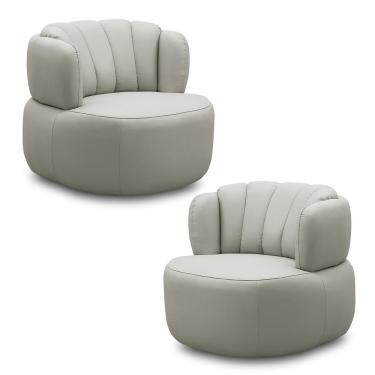 Imagem de Kit 2 Poltronas Decorativas Mariele Sala de Estar Base Giratória Aço Couro Off White